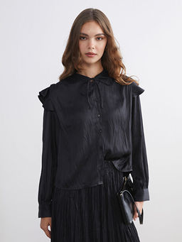 Ba?lamal? Yaka Saten F?rf?rl? Bluz