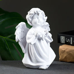 Фигурка полистоун «Ангелочек со звездочкой», белый, 11×8×15 см