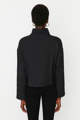 Antrasit Selanik/Triko Gorunumlu Fermuarl? Yaka Regular/Normal Kal?p Orme Sweatshirt TWOAW22SW0732