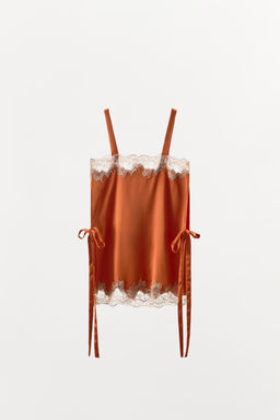 TOP SATINADO BORDADOS LAZADAS / Naranja - Zara фото 7