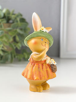 Цена за 2 шт. Фигурка полистоун «Зайка в рыжем сарафане и зелёной шляпке, с корзиной цветов», 4.5×4×10.5 см