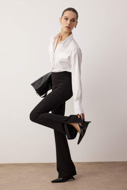 Siyah Wide Leg/Genis Paca Esnek Kal?n Orme Pantolon TWOAW26PL00073 - Trendyolmilla фото 2