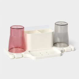 Держатель для зубных щеток настенный, с 2 стаканами на липучках, 31914 см, белый - Simaland фото 2