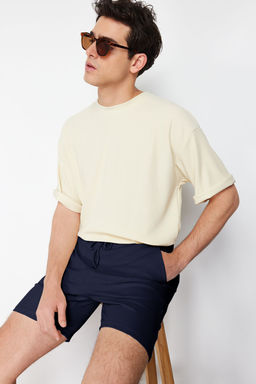 Basic Lacivert Regular/Normal Kesim Orta Boy Bagc?kl? Dokulu K?r?smaz Ottoman Sort TMNSS23SR00039