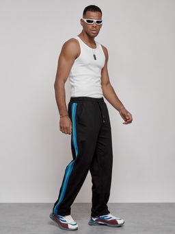 Широкие спортивные штаны трикотажные мужские черного цвета 12903Ch - Mtforce фото 19