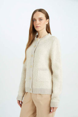 Кардиган стандартного кроя с круглым вырезом - Defacto фото 3