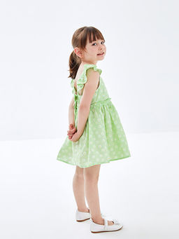 Kare Yaka Kolsuz ?i?ekli K?z ?ocuk Elbise