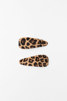 PACK OF ANIMAL PRINT LEATHER SHEEPSKIN HAIR CLIPS - Zara фото 3
