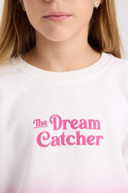 Толстовка оверсайз с широким кроем и круглым вырезом для девочек с градиентным принтом - Defacto фото 5