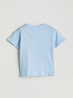 Bisiklet Yaka Stitch Bask?l? K?z ?ocuk Ti??rt