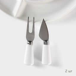 Набор для канапе и нарезки BellaTenero, 8 предметов: блюдо d=29.8 см, доска для нарезки, 2 ножа, 4 шпажки, фарфор, белый