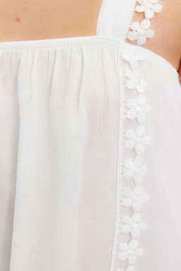 Ekru Dantel Detayl? Crinkle Dokuma Bluz TWOSS24BZ00024