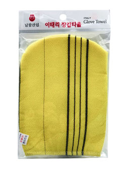 Bath Towel Мочалка-варежка для душа с пилинг-эффектом, уплотненная, жёлтый