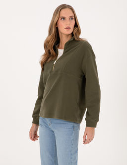 Haki Comfort Fit Fermuarl_ Polar Sweatshirt