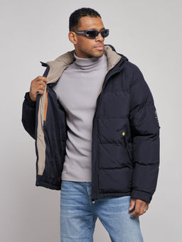 Куртка спортивная болоньевая мужская зимняя с капюшоном темно-синего цвета 3111TS - Wonderrman фото 8