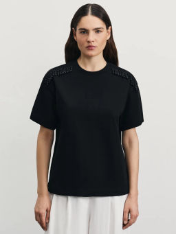 Футболка из хлопка с декоративными бусинами / Zarina фото 4