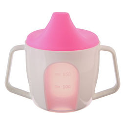Поильник - чашечка 2 в 1 детский тренировочный, твердый носик, 150 мл., с ручками, цвет розовый