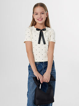 Футболка для девочек бежевая с декоративным бантиком - Mark formelle фото 6