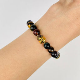 Браслет Будда из Тигрового, Бычьего и Соколиного глаза 19 см
