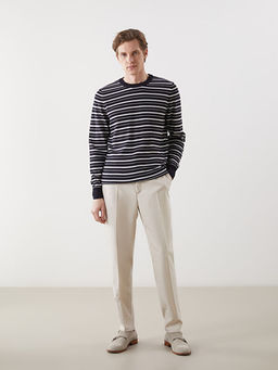 Bisiklet Yaka ?izgili Erkek Dokulu Triko Kazak