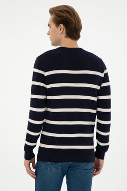 Erkek Slim Fit Bisiklet Yaka Lacivert Kazak