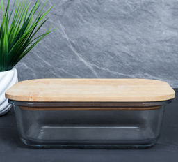 Контейнер прямоугольный крышка бамбук 640 мл стекло / P640 /уп 36/