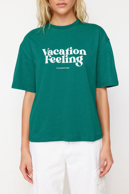 TRENDYOLMILLA Beyaz Bask?l? Premium %100 Pamuk Relaxed/Rahat Kesim Orme T-Shirt TWOSS24TS00178  фото 8