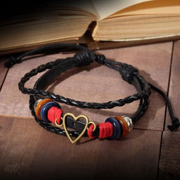 Цена за 2 шт. Браслет кожа «Стиль» сердце, чёрно-красный, d=7 см