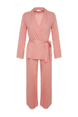 Trendyolmilla Bej Kusakl? Biye Detayl? Kruvaze Viskon Hamile Dokuma Pijama Tak?m? THMAW22PT1109  фото 42