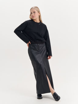 Юбка миди из эко-кожи "Уголь" женская