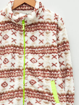 Dik Yaka Desenli Uzun Kollu Pel?? K?z ?ocuk Fermuarl? Sweatshirt - Waikiki фото 3