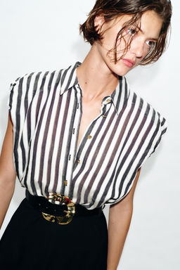 VESTIDO MIDI COMBINADO RAYAS CINTUR?N / Crudo / Negro - Zara фото 5