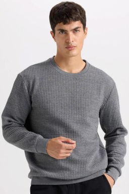 Gri Regular Fit Bisiklet Yaka Jakarl? Sweatshirt
