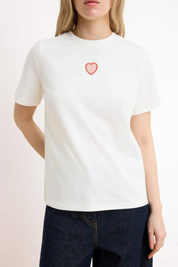 Ekru Kalp Regular/Normal Kal?p K?sa Kollu Tok %100 Pamuk Orme T-Shirt TWOSS26TS00145 - Trendyolmilla фото 3