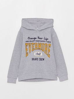 Kap??onlu Bask?l? Uzun Kollu Erkek ?ocuk Sweatshirt