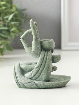 Подставка для благовоний «Мудра Витарка - Колесо учения», песчаник, стелющийся дым, 5.5×10.3×11.5 см