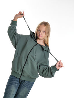 Толстовка на молнии с капюшоном 22-7653 хаки - Mini maxi фото 11