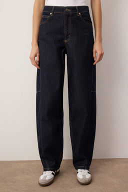 Koyu Mavi Yuksek Bel Dikis Detayl? Barrel Jeans TWOAW26JE00237 - Trendyolmilla фото 3