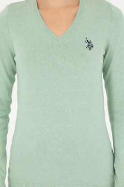 Женский зеленый меланжевый базовый свитер с v-образным вырезом Неожиданная скидка в корзине - U.s. polo assn фото 6