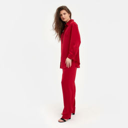 Костюм женский (рубашка, брюки) MINAKU: Silk pleasure, размер 52, красный