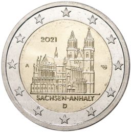 2 евро 2021 года A Германия Федеральные земли Германии  Саксония-Анхальт (Магдебургский собор)