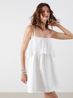 Kare Yaka F?rf?rl? Poplin Mini Elbise