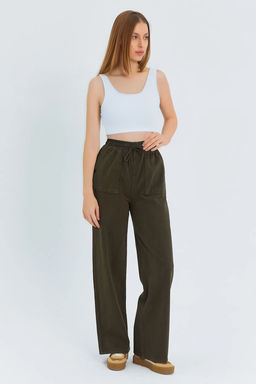 TRENDYOLMILLA Siyah Cep Detayl? Kot Gorunumlu Wide Leg/Genis Paca Dokuma Pantolon TWOSS25PL00076