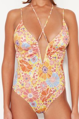 Cicek Desenli Derin Dekolteli S?rt Dekolteli Normal Paca Mayo TBESS23MA00127