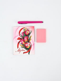 Подарочный набор: ежедневник А6, блок с липким слоем, ручка "С 8 Марта"