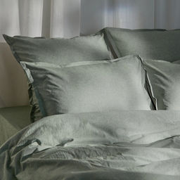 Простыня на резинке 2-спальная SL Home Деним, 180200+30 см, оливковая, жатый хлопок