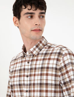 Kahverengi Regular Fit Kareli Uzun Kollu G_mlek - Pierre cardin фото 2