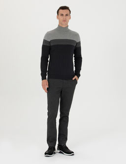 Antrasit Slim Fit _izgili Kanvas Pantolon