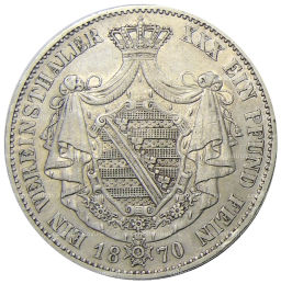 1 союзный талер 1870 года В Германские государства  Саксен-Кобург-Гота