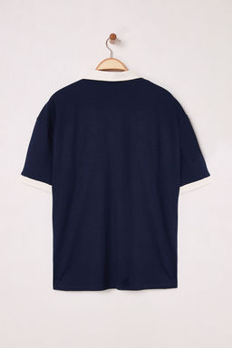 TRENDYOL MAN Lacivert Oversize/Genis Kesim Nak?s Detayl? Polo Yaka T-shirt TMNSS25PO00013 - Trendyolmilla фото 8